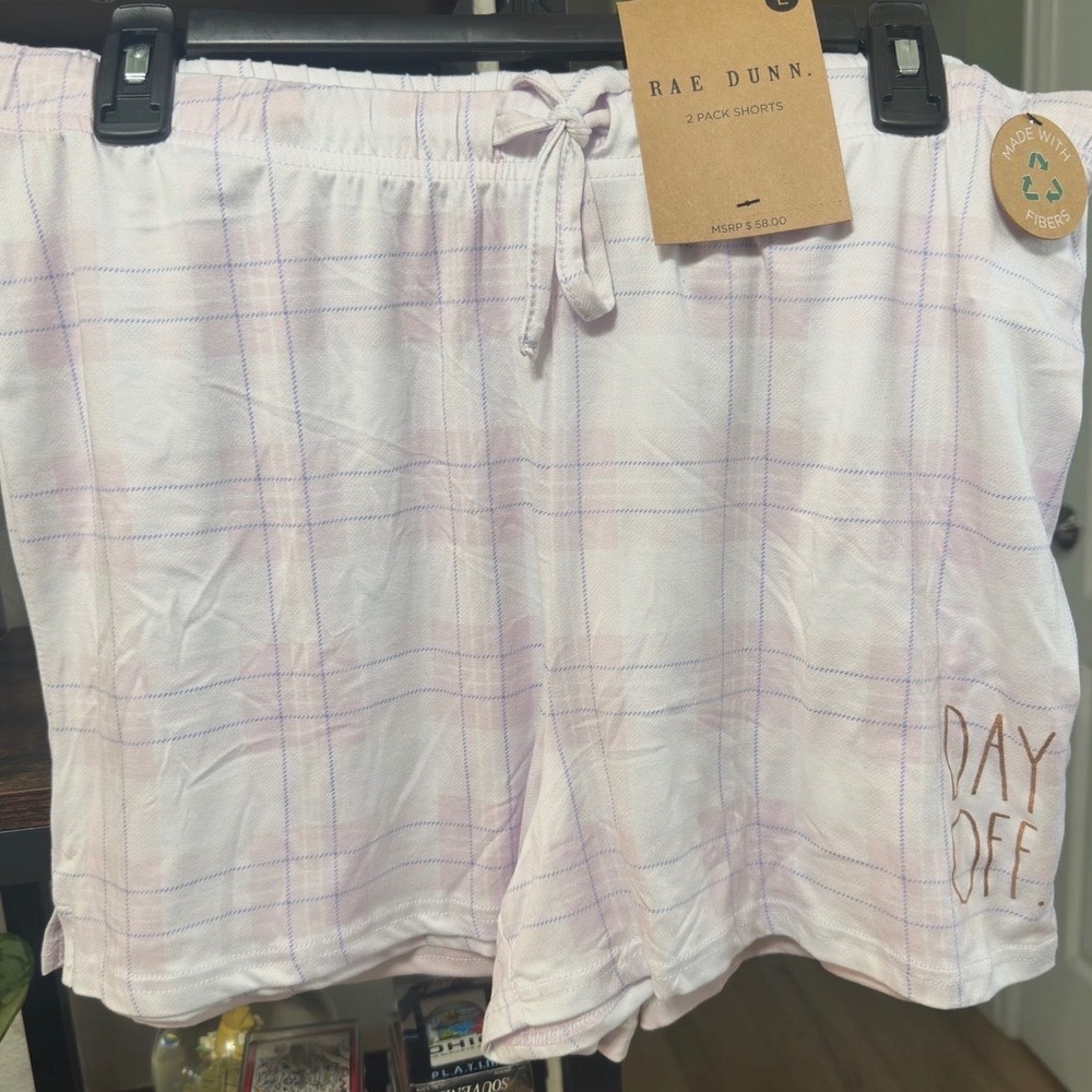 Rae Dunn Womens 2Pack Pajama Shorts Lavender Plaid Stripe XL WW50660-502-NSB NEW